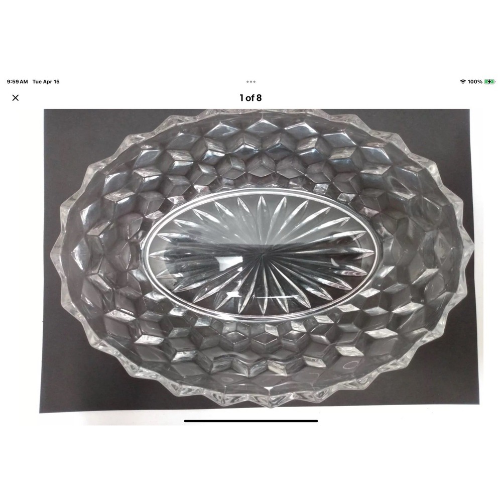 Fostoria American Serving Dish Tray Clear Glass Oval Cube 9" Vintage